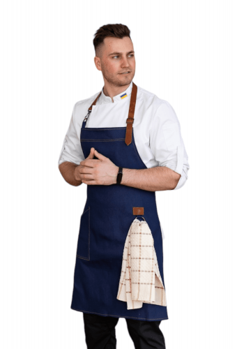 Фартук джинсовый поварской/официантский с нагрудником «Левис кожа»