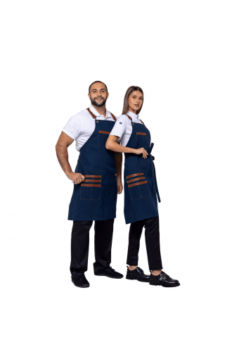 Universal apron with bib canvas with leather ARVIKO blue