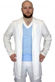 Классический белый мужской халат с длинным рукавом на пуговицах