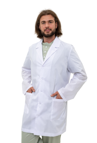 Классический белый мужской халат с длинным рукавом на пуговицах