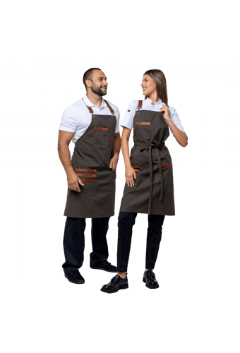 Universal apron with bib canvas with leather ARVIKO gray