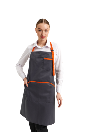 Water-repellent apron "Standard", chef/waiter style with bib, grey-orange