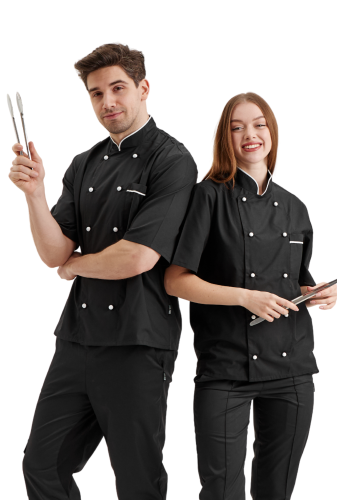 Китель поварской черный «Классика» короткий рукав