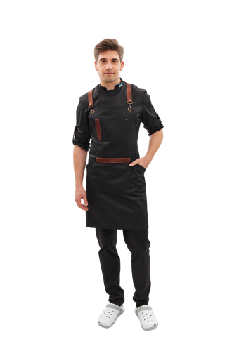 Water-repellent apron with bib black "Texas"