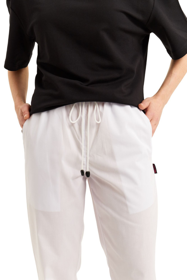 Брюки на резинці універсальні білі з карманами/вільного крою