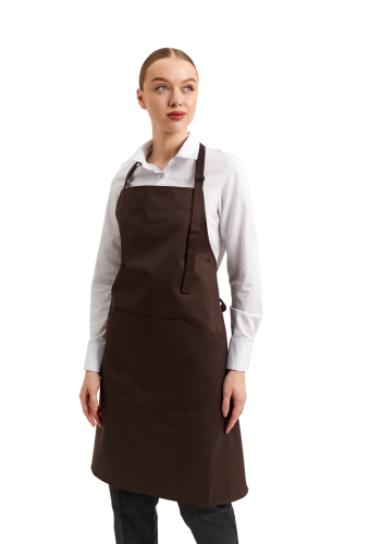 Water-repellent apron for chef/waiter with bib, brown