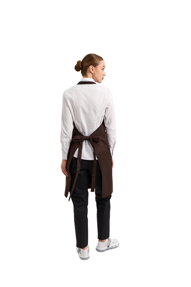 Water-repellent apron for chef/waiter with bib, brown