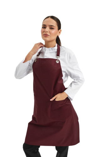 Milan bib apron, burgundy, with eyelets