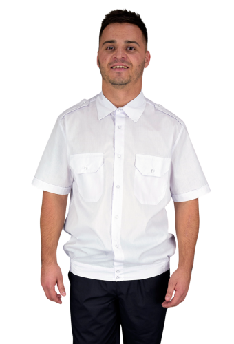 Мужская форменая рубашка с коротким рукавом и резинкой по низу, белая