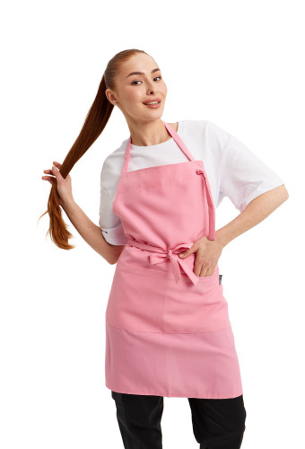 Șorț până la genunchi cu bavetă „Gabardine” roz 