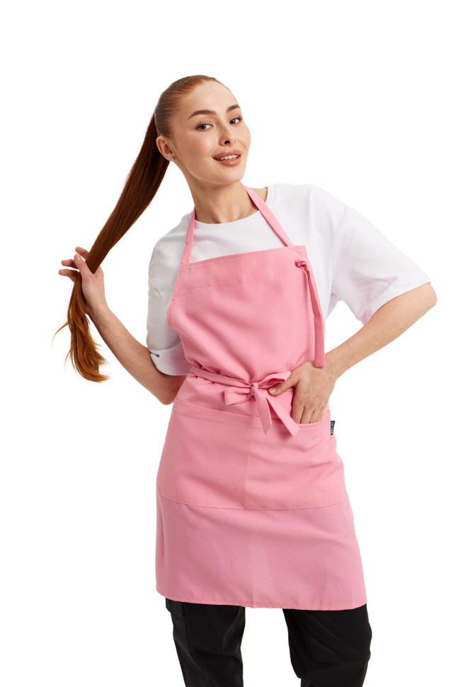 Șorț până la genunchi cu bavetă „Gabardine” roz 