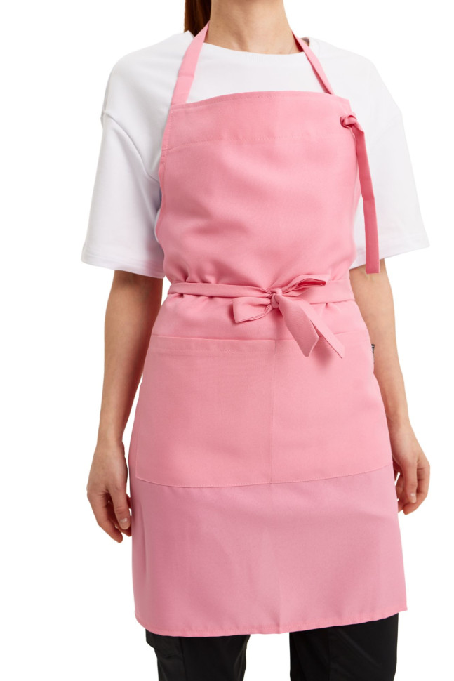 Șorț până la genunchi cu bavetă „Gabardine” roz 