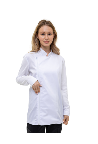Chef's Jacket Lux Form "Zmeyka," Unisex, with Knitted Sleeves and Mesh Back, White