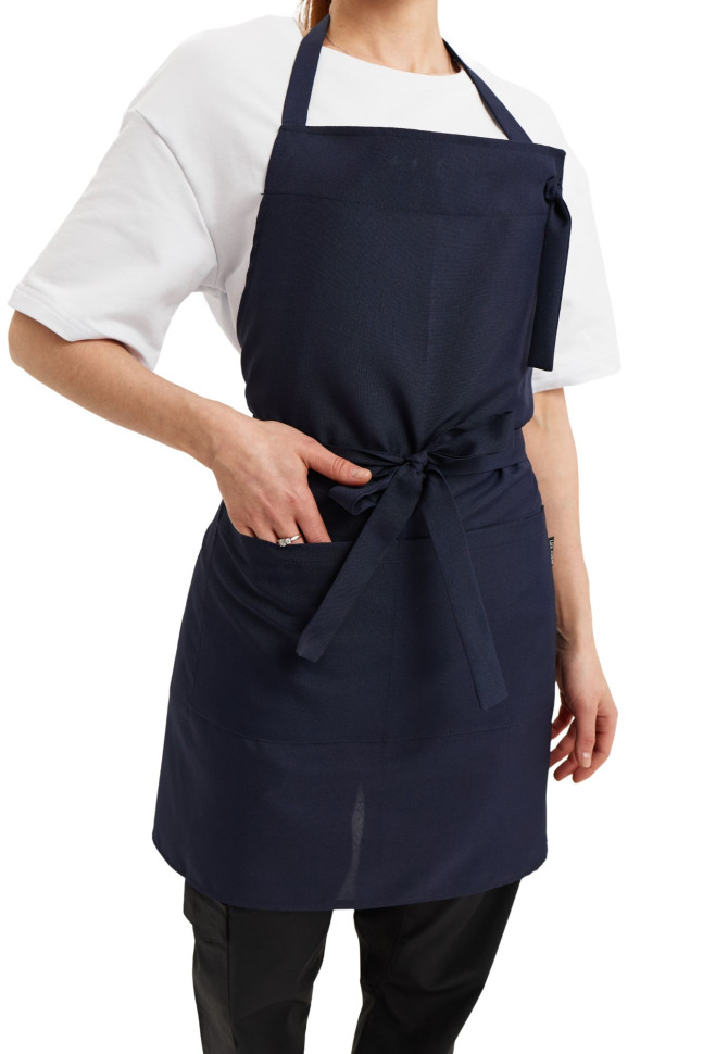 Șorț până la genunchi cu bavetă „Gabardine” albastră