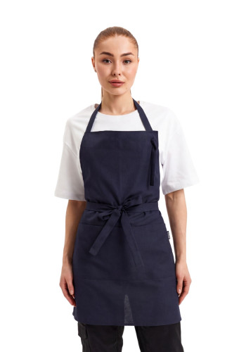 Șorț până la genunchi cu bavetă „Gabardine” albastră