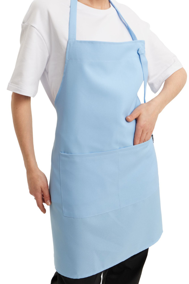 Knee-length apron with bib "Gabardine" blue