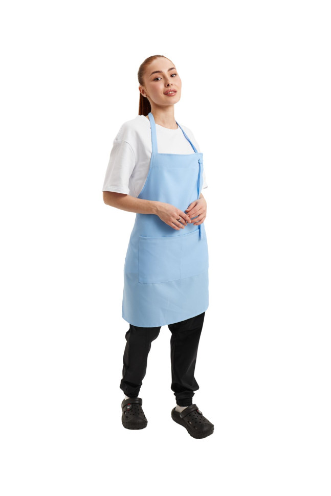 Knee-length apron with bib "Gabardine" blue