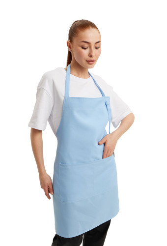 Șorț până la genunchi cu bavetă „Gabardine” albastră