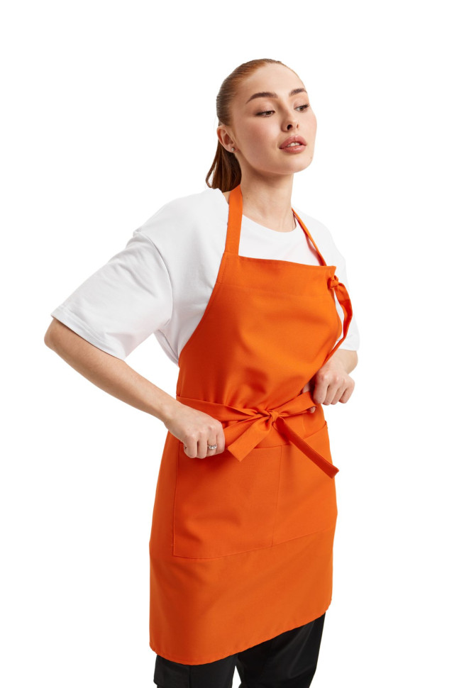 Șorț până la genunchi din gabardină portocalie cu bavetă