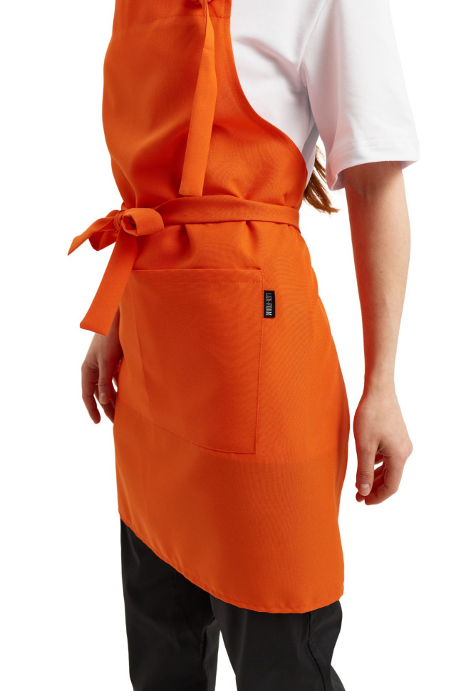 Șorț până la genunchi din gabardină portocalie cu bavetă