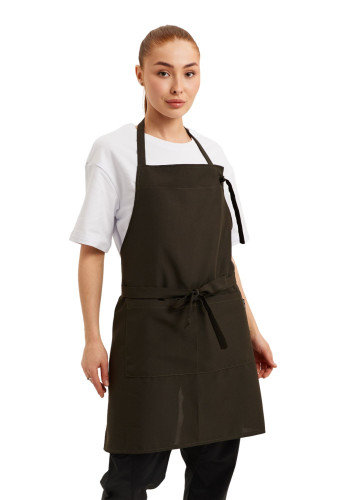 Șorț până la genunchi din gabardină kaki cu bavetă