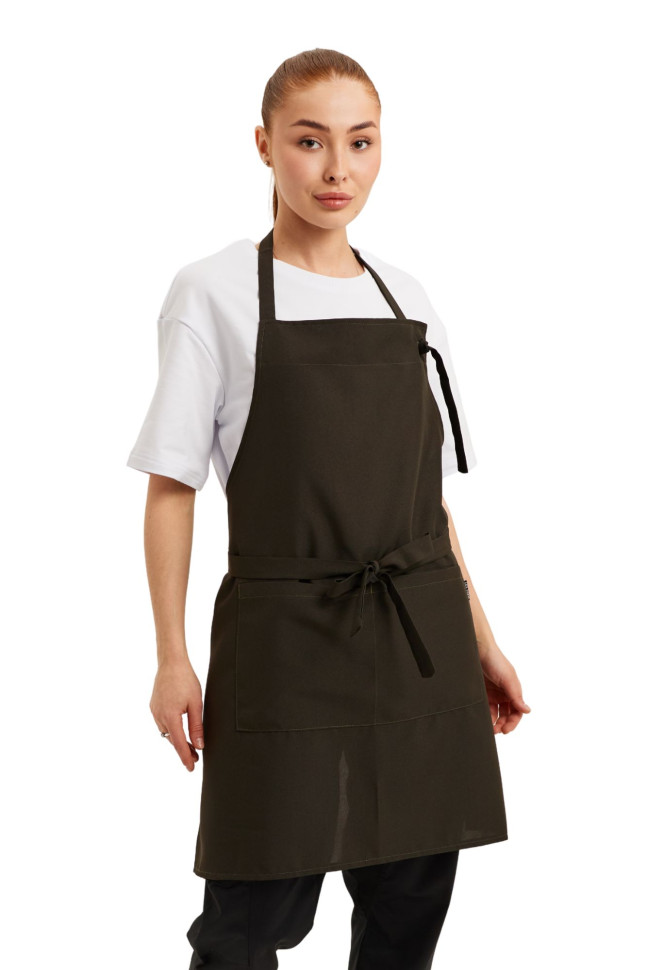 Șorț până la genunchi din gabardină kaki cu bavetă