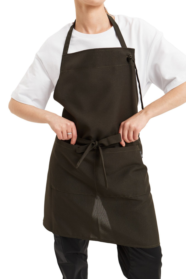 Șorț până la genunchi din gabardină kaki cu bavetă