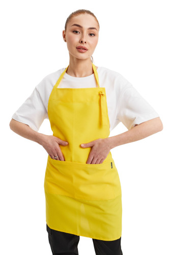 Șorț până la genunchi cu bavetă „Gabardine” galbenă