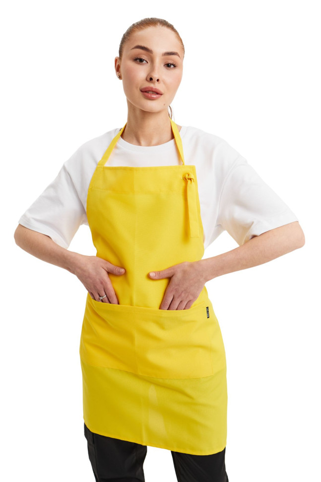 Șorț până la genunchi cu bavetă „Gabardine” galbenă