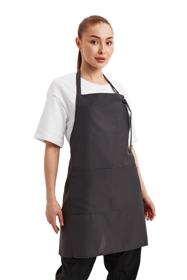 Șorț până la genunchi cu bavetă „Gabardine” grafit