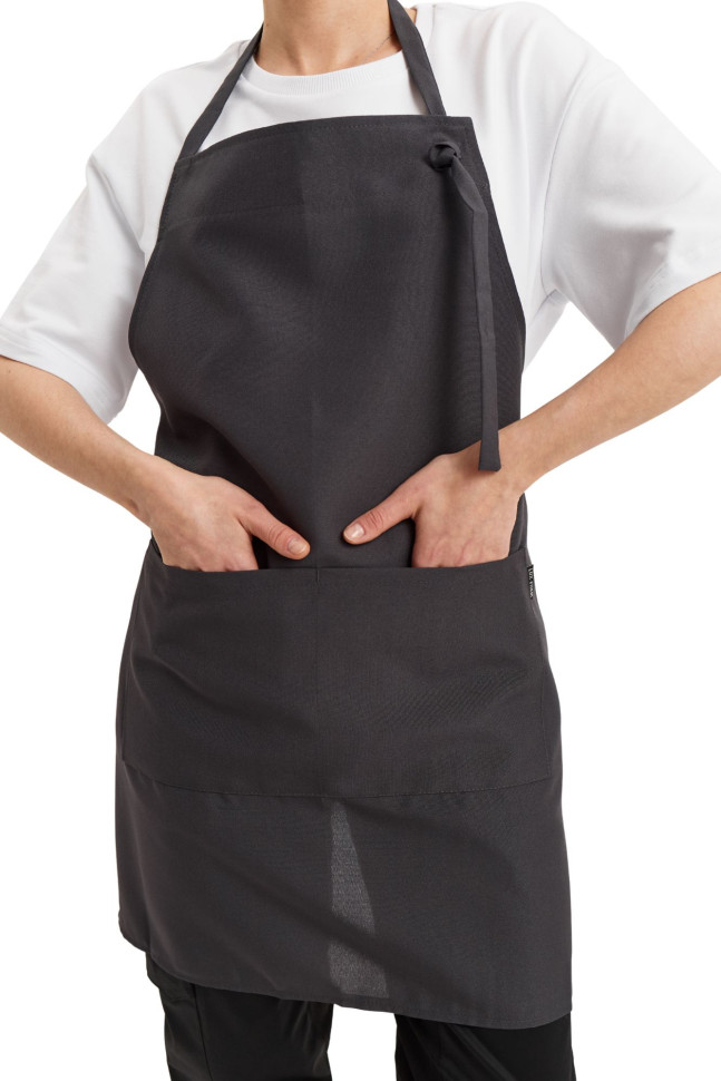 Șorț până la genunchi cu bavetă „Gabardine” grafit