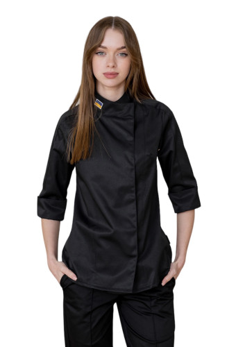 Китель поварской женский черный &quot;Шарлотта&quot; с флагом Украины