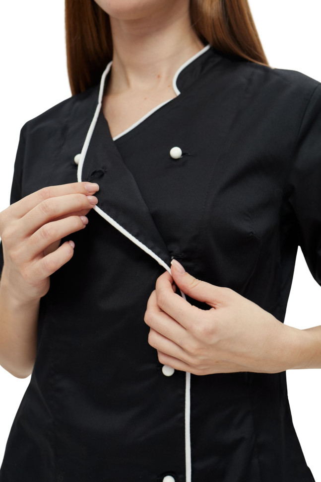 Women's chef's jacket black "Opera" with white piping