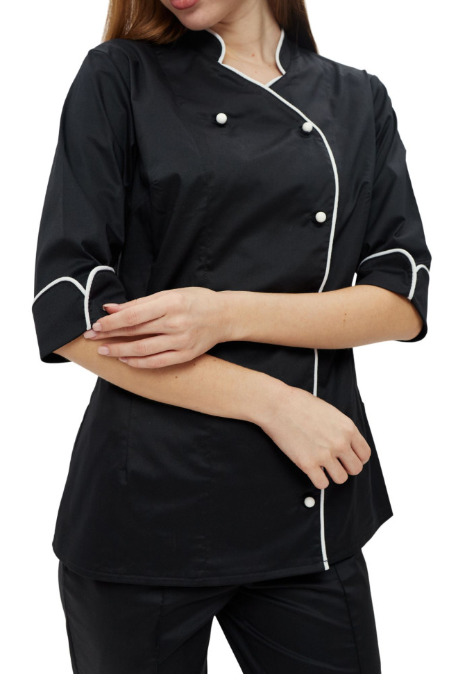 Women's chef's jacket black "Opera" with white piping
