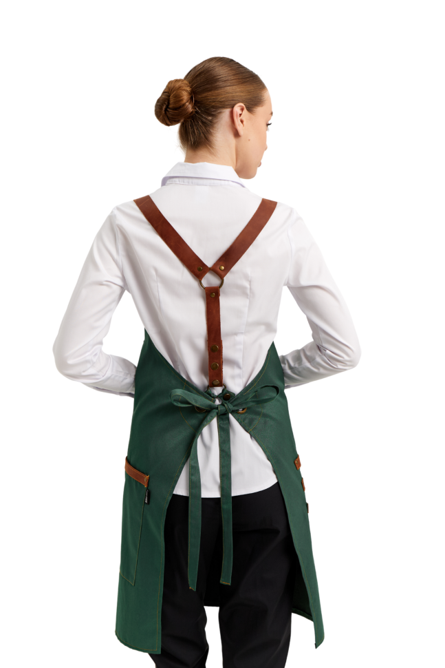 Water-repellent apron with bib chef/waiter green "Leather"