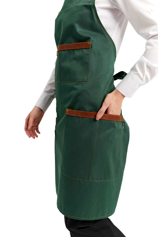 Water-repellent apron with bib chef/waiter green "Leather"