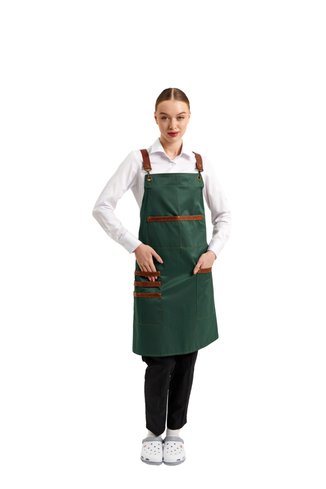 Water-repellent apron with bib chef/waiter green "Leather"