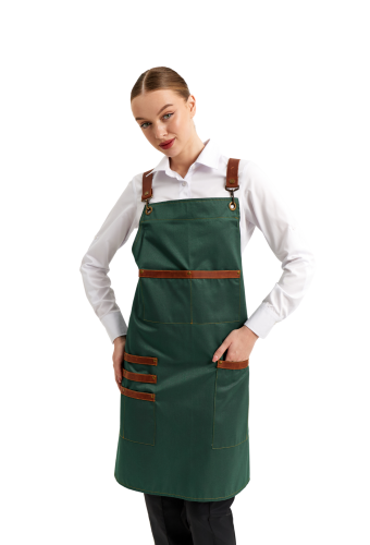 Water-repellent apron with bib chef/waiter green "Leather"