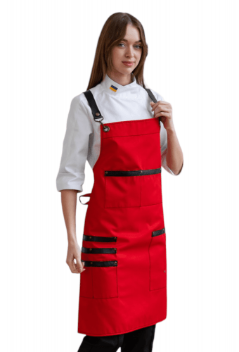 Water-repellent apron with bib chef/waiter red "Leather"