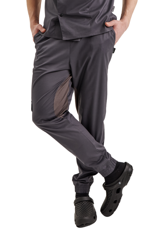 Unisex Chef Pants Lux Form "Joggers," with knitted mesh on the hips, graphite