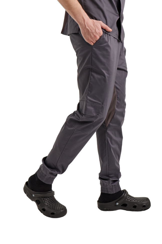 Unisex Chef Pants Lux Form "Joggers," with knitted mesh on the hips, graphite