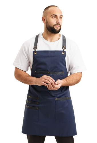 Фартух водовідштовхувальний з нагрудником кухарський/офіціантський синій "Шкіра"