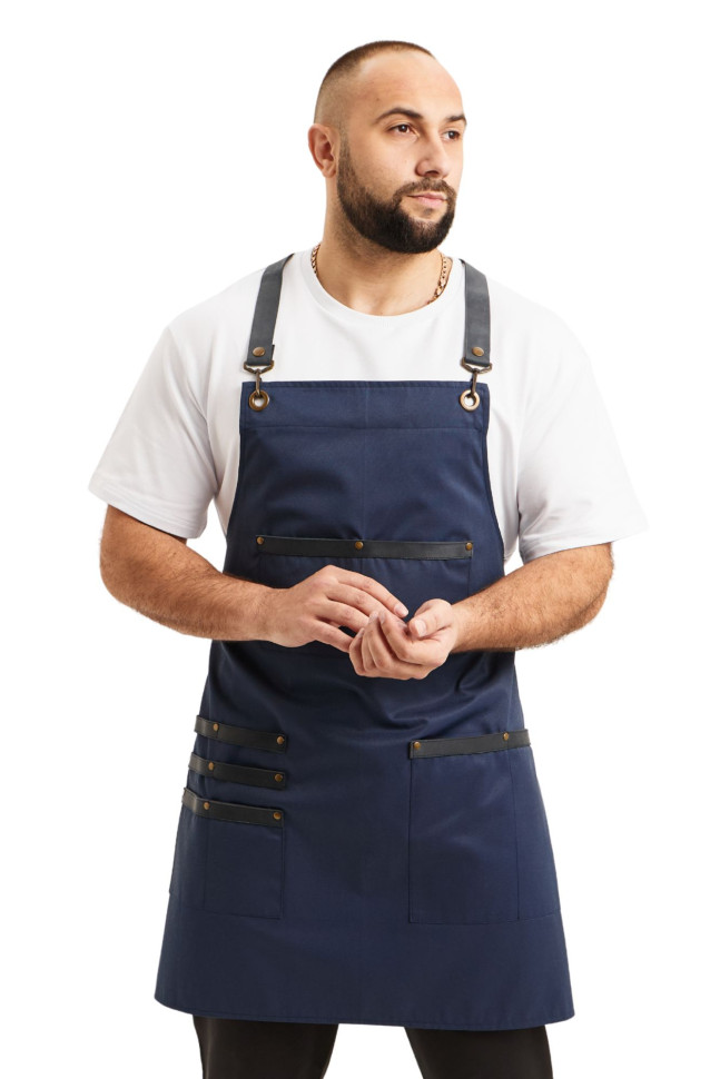 Фартух водовідштовхувальний з нагрудником кухарський/офіціантський синій "Шкіра"