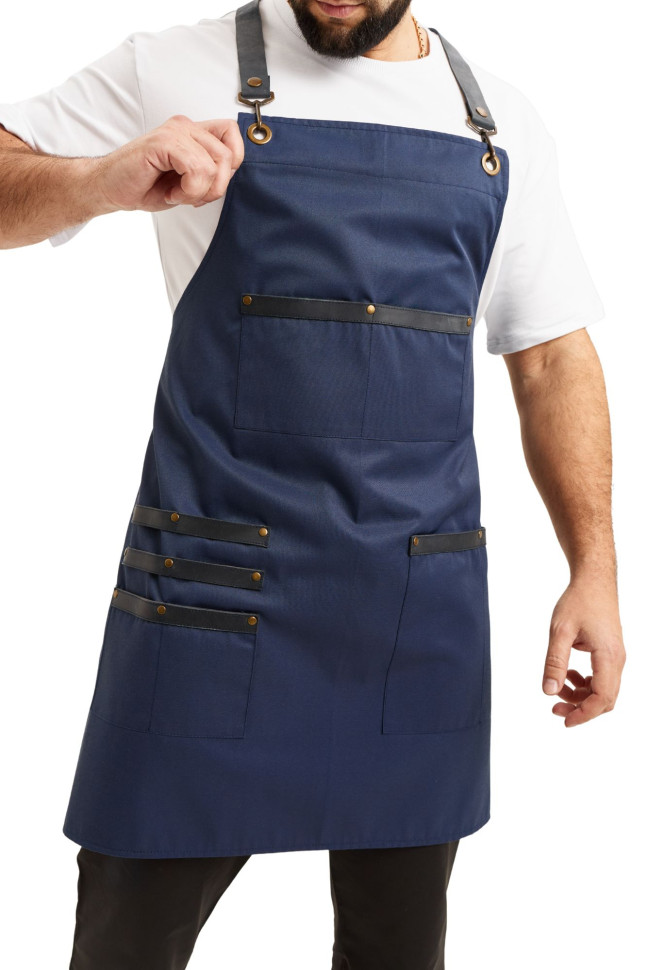 Фартух водовідштовхувальний з нагрудником кухарський/офіціантський синій "Шкіра"