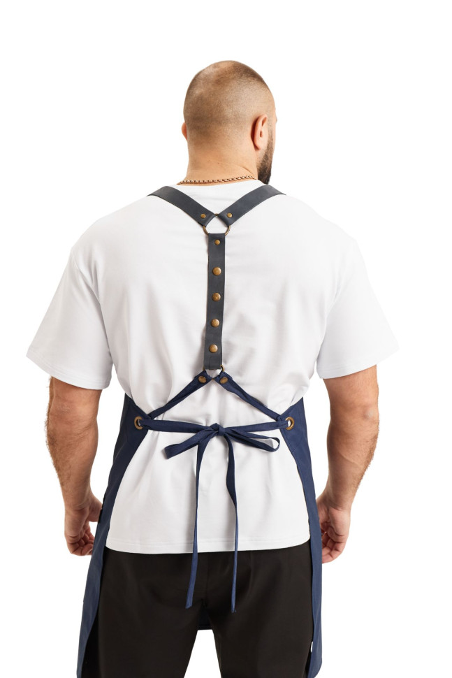 Фартух водовідштовхувальний з нагрудником кухарський/офіціантський синій "Шкіра"