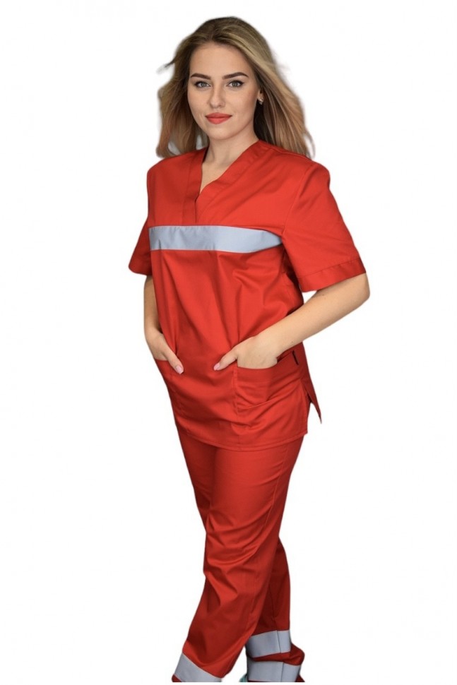 Универсальный костюм со светоотражающей лентой красный "Скорая помощь"