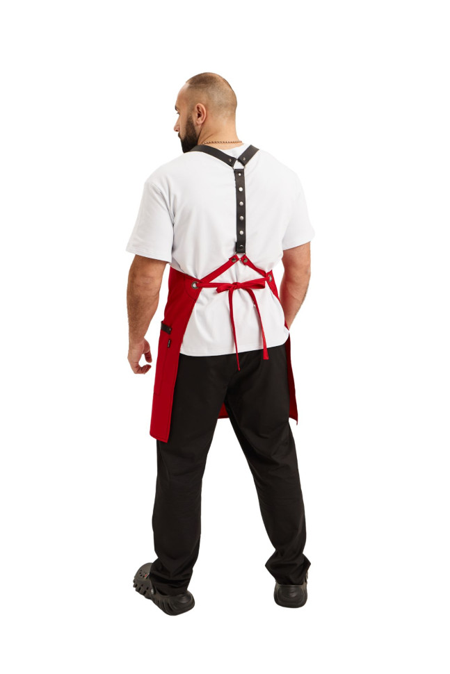 Фартух водовідштовхувальний з нагрудником кухарський/офіціантський червоний "Шкіра"