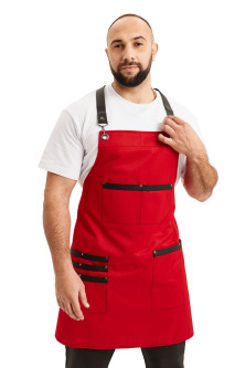 Фартук водоотталкивающий с нагрудником поварской/официантский красный "Кожа"