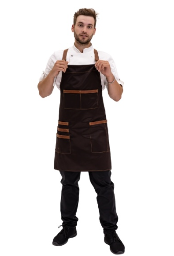Фартук водоотталкивающий с нагрудником поварской/официантский коричневый &quot;Кожа&quot;