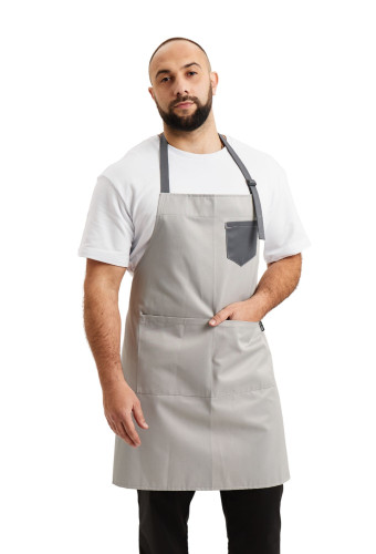 Фартух водовідштовхувальний "Лондон", кухарський/офіціантський з нагрудником, сірий